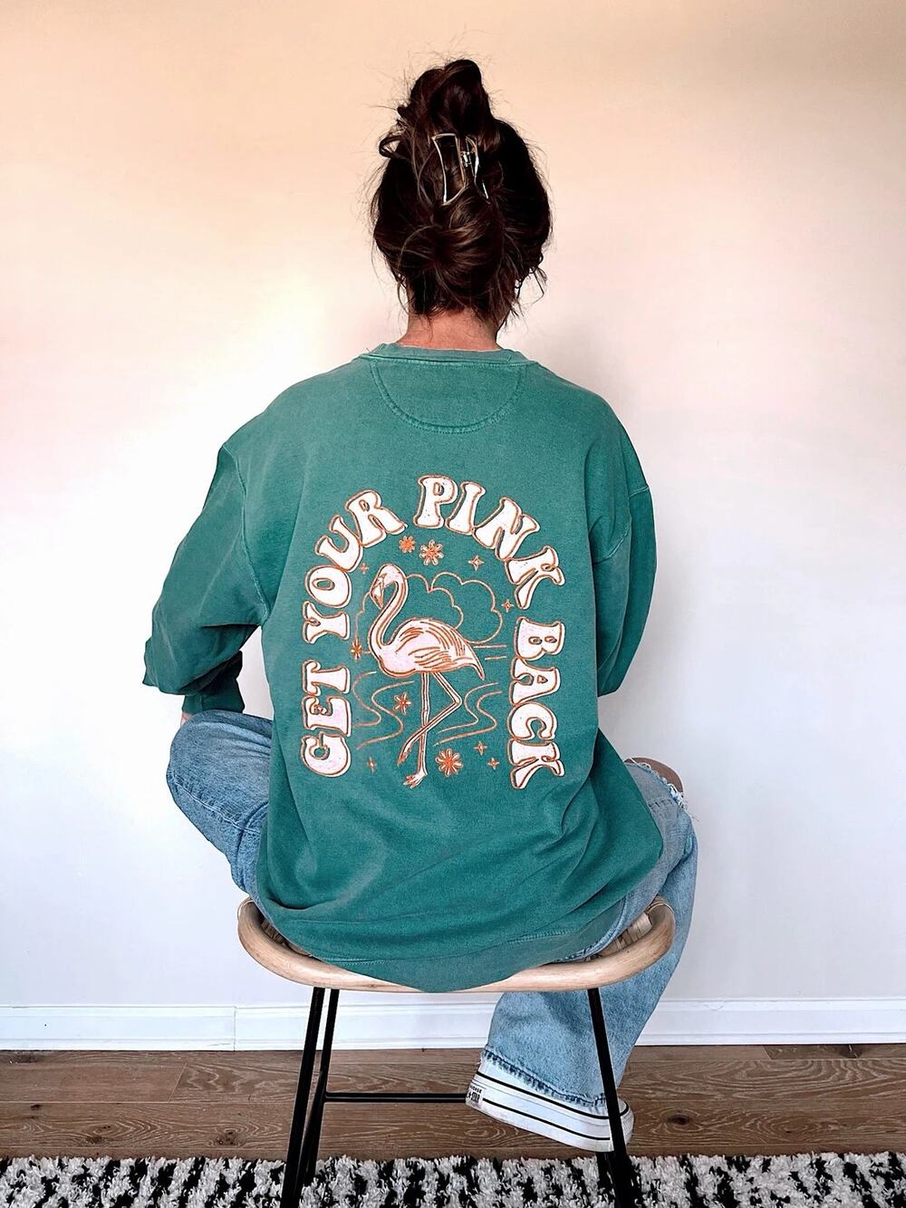Get Your Pink Back Crewneck 2 Sided Graphics Sweatshirt Green Size 2XLarge